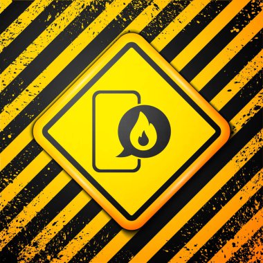 Sarı arka planda 911 'i arayan siyah bir cep telefonu var. Polis, ambulans, itfaiye, çağrı, telefon. Uyarı işareti. Vektör.