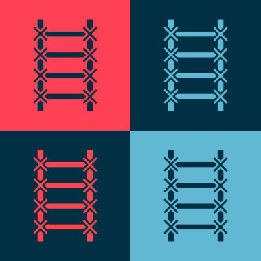 Pop Art Fire merdiven simgesi renk arkaplanda izole edildi. Pompier merdiveni. İtfaiyeciler merdiveni sırıkla tırmanır. Vektör.