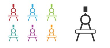 Siyah Çizim pusula simgesi beyaz arkaplanda izole edildi. Pusula işareti. Çizim ve eğitim araçları. Geometrik alet. Simgeleri renklendirin. Vektör.