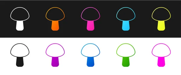 Set Mushroom Icon Isolated Black White Background Vector — Stock Vector