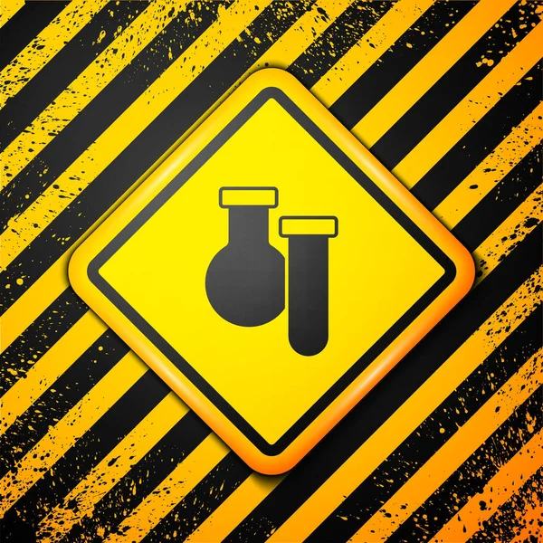 Czarna Probówka Ikona Badania Chemicznego Kolby Wyizolowana Żółtym Tle Szkło — Wektor stockowy