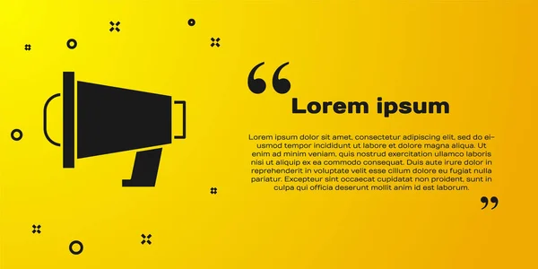 Icône Mégaphone Noir Isolée Sur Fond Jaune Signal Haut Parleur — Image vectorielle