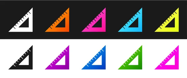 Set Triangular Ruler Icon Isolated Black White Background Straightedge Symbol — Stock Vector