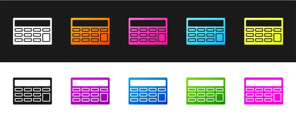 Stel Calculator Pictogram Geïsoleerd Zwart Wit Achtergrond Boekhoudkundig Symbool Bedrijfsberekeningen — Stockvector