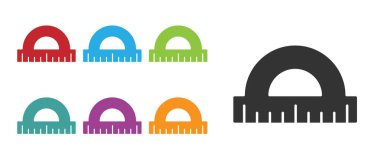 Beyaz zemin üzerinde izole edilmiş derece simgelerini ölçmek için siyah açılı ızgara. Eğim ölçer. Ölçme aleti. Geometrik sembol. Simgeleri renklendirin. Vektör.