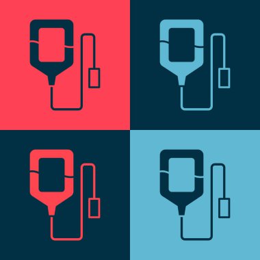 Pop Art IV çanta simgesi renk arkaplanında izole edildi. Kan torbası. Kan bağışı konsepti. Tedavi ve terapi kavramı, kemoterapi. Vektör.