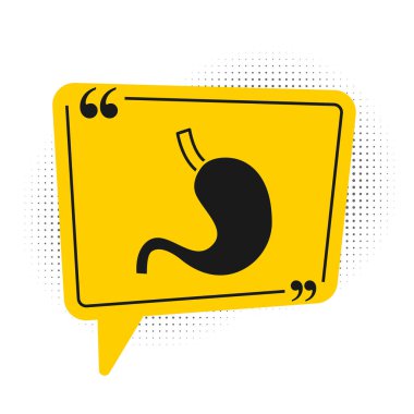 Siyah insan mide simgesi beyaz arkaplanda izole edilmiş. Sarı konuşma balonu sembolü. Vektör.