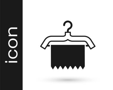 Siyah Askı giysi ikonu beyaz arka planda izole edildi. Temiz havlu işareti. Vestiyer ikonu. Kıyafet servis sembolü. Çamaşır askısı. Vektör.
