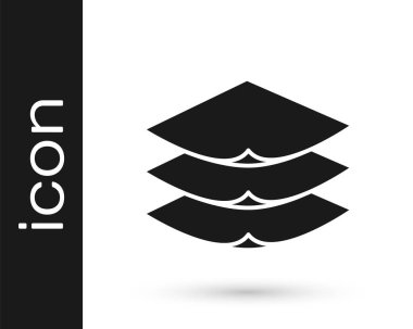 Siyah katmanlar beyaz arka planda izole edilmiş tekstil ikonu. Kumaş özellikleri. Vektör.