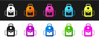 Okul sırt çantası simgesini siyah beyaz arkaplanda izole et. Vektör.