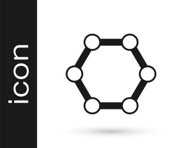 Beyaz arkaplanda siyah molekül simgesi izole edildi. Kimya moleküllerinin yapısı, fen öğretmenlerinin yenilikçi eğitim posteri. Vektör.