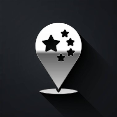 Gümüş Çin bayrağı simgesi siyah arkaplanda izole edilmiş. Uzun gölge tarzı. Vektör.