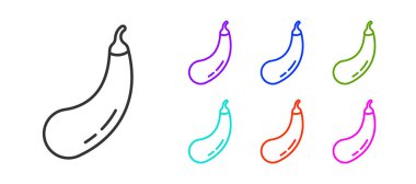 Beyaz arka planda siyah çizgi patlıcan simgesi izole edildi. Simgeleri renklendirin. Vektör.