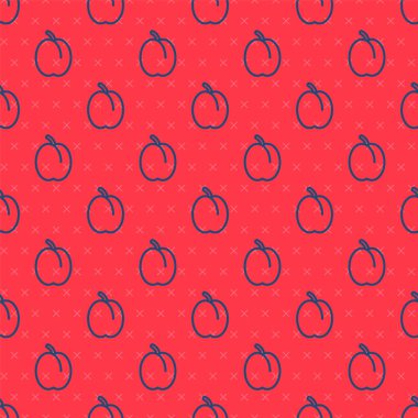 Mavi çizgi erik meyvesi ikonu kırmızı arkaplanda izole edilmiş pürüzsüz desen. Vektör.