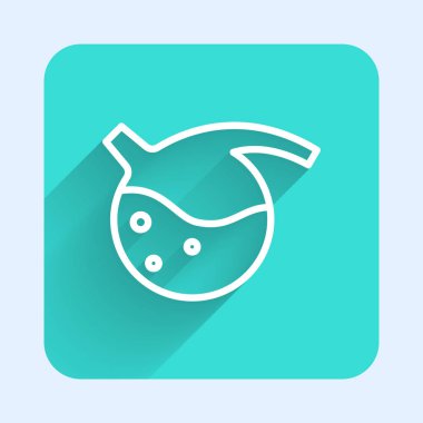 Beyaz çizgi test tüpü ve uzun gölgeli kimyasal test ikonu. Laboratuvar cam levhası. Yeşil kare düğmesi. Vektör.