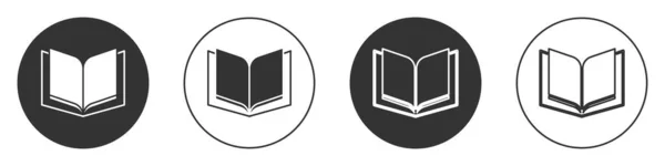 Zwart Open Boek Pictogram Geïsoleerd Witte Achtergrond Cirkelknoop Vector — Stockvector