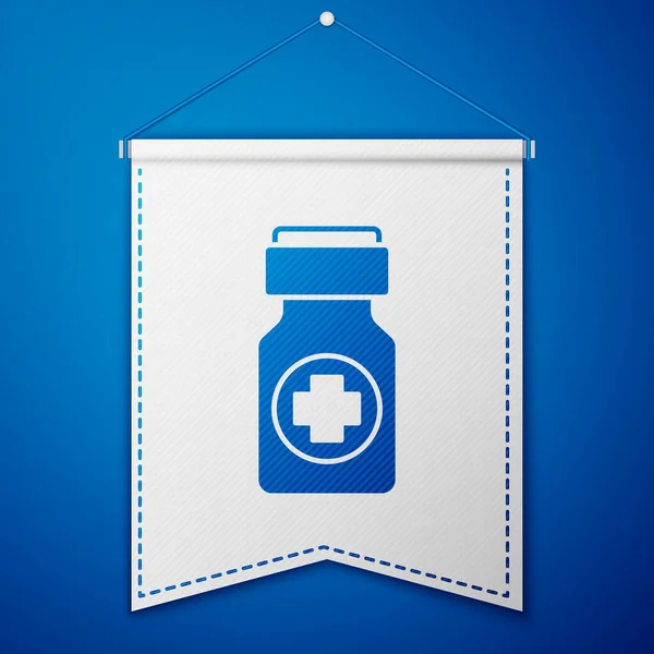 Frasco Medicina Azul Pastillas Icono Aislado Sobre Fondo Azul Signo — Vector de stock