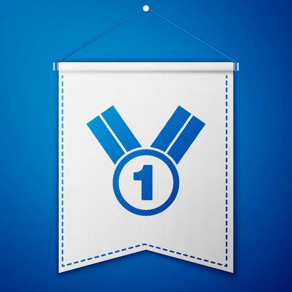 Modrá Medaile Ikona Izolované Modrém Pozadí Symbol Vítěze Bílá Vlajková — Stockový vektor