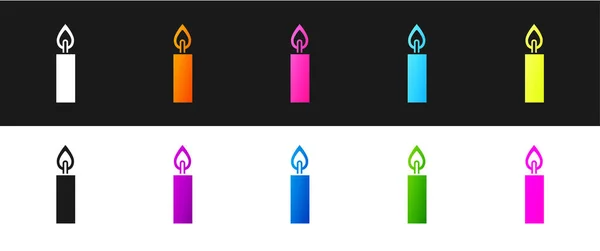 Set Icono Vela Ardiente Aislado Sobre Fondo Blanco Negro Vara — Vector de stock