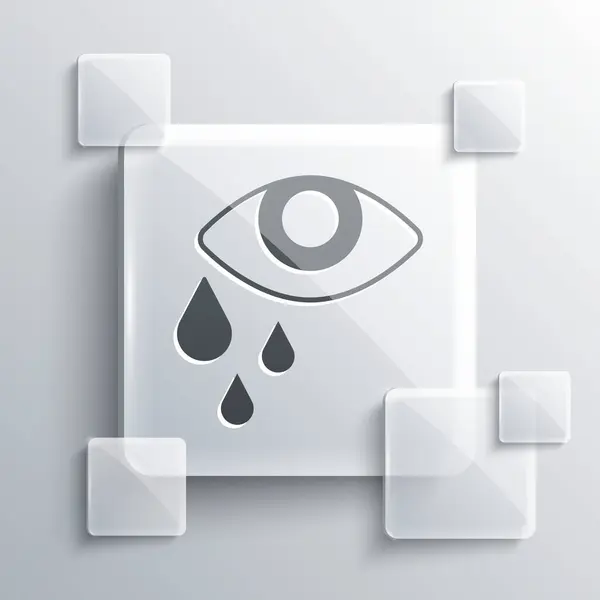Grey Tear Cry Eye Icon Isolated Grey Background Square Glass — Stock Vector