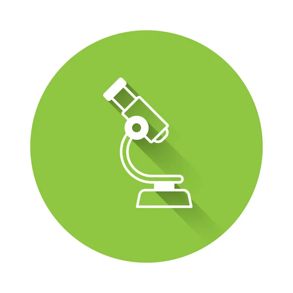 Biała Ikona Mikroskopu Odizolowana Długim Cieniem Chemia Instrument Farmaceutyczny Narzędzie — Wektor stockowy