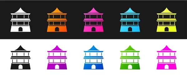 Set Icono Tradicional Casa China Aislado Sobre Fondo Blanco Negro — Vector de stock