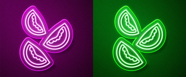 Сяюча Неонова Лінія Піктограма Тома Ізольована Фіолетовому Зеленому Тлі Векторні — стоковий вектор