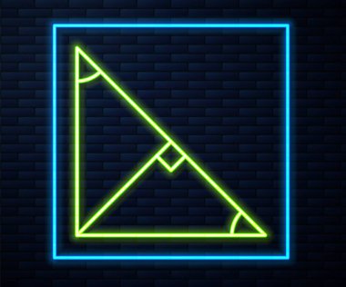 Tuğla duvar arka planında izole edilmiş bir üçgen ikonun parlayan neon çizgisi açısı. Vektör.