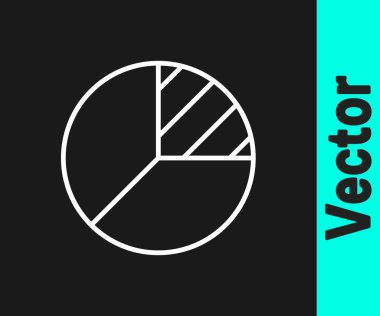 Siyah arkaplanda beyaz çizgi pasta grafiği bilgi simgesi izole edildi. Diyagram çizelgesi. Vektör.