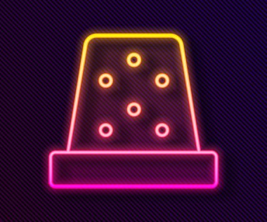 Siyah arkaplanda izole edilmiş ikon dikmek için parlayan neon hattı Thimble. Vektör.