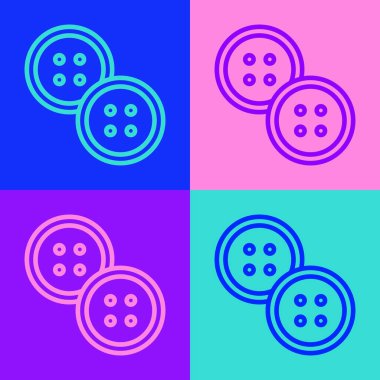 Renk arkaplanında izole edilmiş kıyafet simgesi için pop sanat eseri dikiş düğmesi. Giysi düğmesi. Vektör.