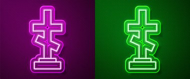 Pembe ve yeşil arkaplanda çapraz simge izole edilmiş parlak neon çizgisi Grave. Vektör.