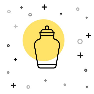 Siyah çizgi Cenaze Vazosu simgesi beyaz arkaplanda izole edildi. Yakma ve gömme kapları, kolumbaryum vazolar, küllü kavanozlar ve kaplar. Rastgele dinamik şekiller. Vektör.