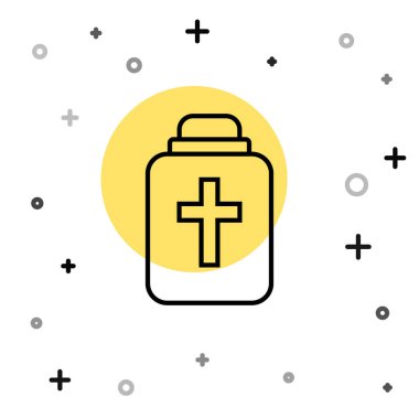 Siyah çizgi Cenaze Vazosu simgesi beyaz arkaplanda izole edildi. Yakma ve gömme kapları, kolumbaryum vazolar, küllü kavanozlar ve kaplar. Rastgele dinamik şekiller. Vektör.