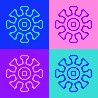 Pop Art Line Bakteri simgesi renk arkaplanında izole edildi. Bakteriler ve mikroorganizmalar, sebep olan mikroorganizma hastalıkları, hücre kanseri, mikrop, virüs, mantar. Vektör.