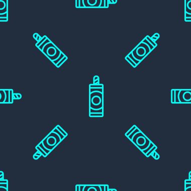 Yeşil çizgi Firework simgesi mavi arkaplanda kusursuz desen izole etti. Eğlence partisi anlayışı. Patlayıcı havai fişek sembolü. Vektör.