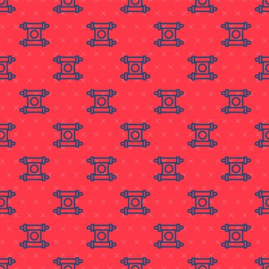 Mavi çizgi KHK, kağıt, parşömen, kaydırma simgesi kırmızı arkaplanda izole edilmiş pürüzsüz desen. Çin parşömeni. Vektör.