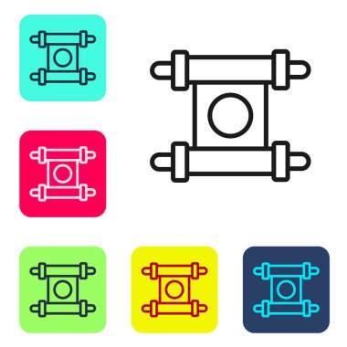 Siyah çizgi KHK, kağıt, parşömen, parşömen simgesi beyaz arkaplanda izole edilmiş. Çin parşömeni. Renkli kare düğmelerle simgeleri ayarla. Vektör.