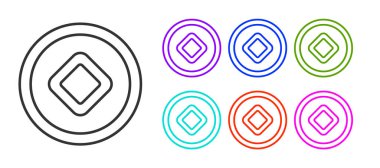 Siyah çizgi Çin Yuan para birimi sembolü beyaz arkaplanda izole edilmiş. Bozuk para. Bankacılık işareti. Para sembolü. Simgeleri renklendirin. Vektör.