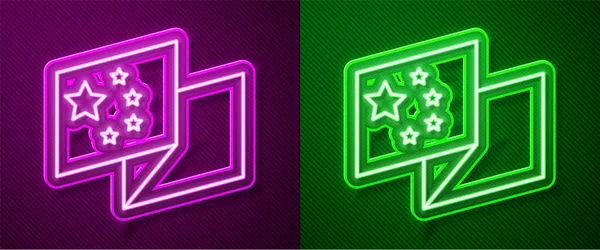 Glowing Neon Line China Flag Icon Isolated Purple Green Background — Stock Vector