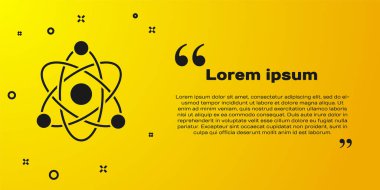 Siyah Atom simgesi sarı arkaplanda izole edildi. Bilimin, eğitimin, nükleer fiziğin, bilimsel araştırmaların sembolü. Vektör.