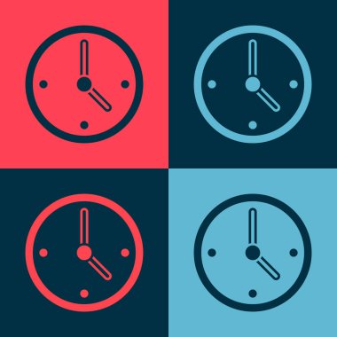 Pop Art Clock simgesi renk arkaplanında izole edildi. Zaman sembolü. Vektör.