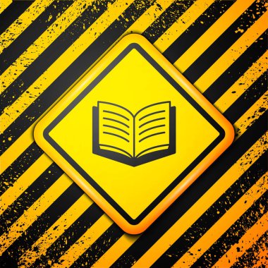 Sarı arkaplanda Siyah Açık kitap simgesi izole edildi. Uyarı işareti. Vektör.