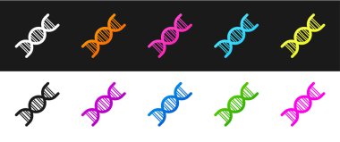 Siyah beyaz arkaplanda izole edilmiş DNA sembolü simgesi belirle. Vektör.