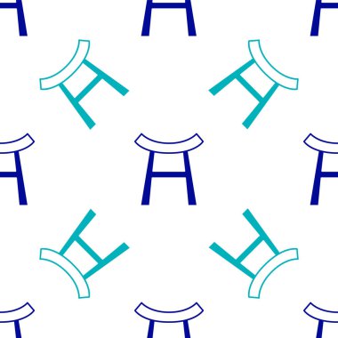 Mavi Japon kapı simgesi beyaz arka planda izole edilmiş kusursuz desen. Torii kapı işareti. Geleneksel Japon klasik geçit sembolü. Vektör.