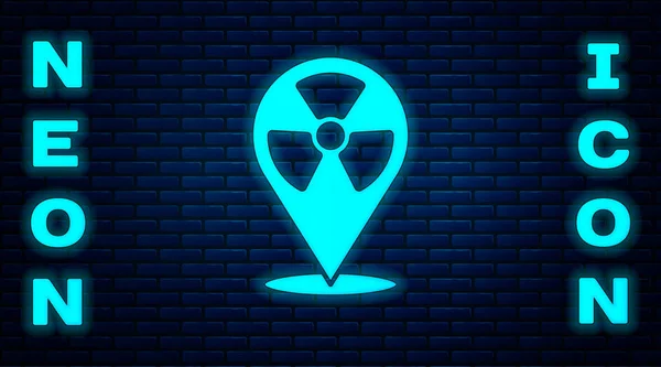 Ragyogó Neon Radioaktív Helymeghatározó Ikon Elszigetelt Téglafal Háttér Radioaktív Mérgező — Stock Vector