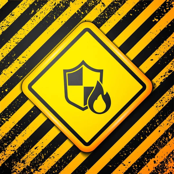 Schwarzes Brandschutzschild Symbol Isoliert Auf Gelbem Hintergrund Versicherungskonzept Sicherheit Sicherheit — Stockvektor
