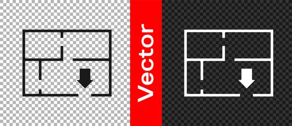Das Schwarze Symbol Des Evakuierungsplans Isoliert Auf Transparentem Hintergrund Brandfluchtplan — Stockvektor