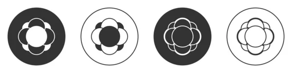 Zwarte Molecule Pictogram Geïsoleerd Witte Achtergrond Structuur Van Moleculen Chemie — Stockvector