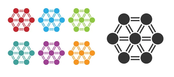 白色背景上孤立的黑色分子图标 化学分子的结构 科学教师创新教育海报 设置彩色图标 — 图库矢量图片#